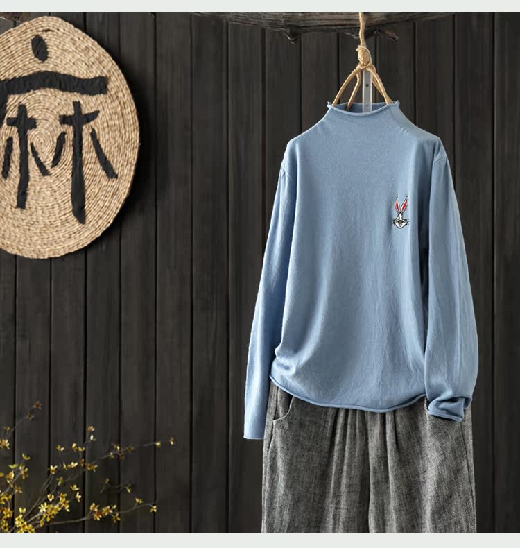 [Giải phóng mặt bằng vào cuối mùa 2 giá nửa] thêu nửa cổ cao chạm đáy áo len nữ áo len rộng rãi áo len đáy áo len gile