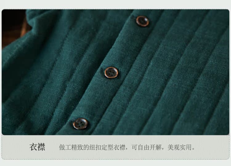 Indigo gốc 2018 mùa đông mới văn học retro màu rắn bông áo bông phụ nữ đứng cổ áo bông quần áo dịch vụ trà áo khoác lông vũ dáng dài nữ