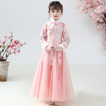 Girls Hanfu dress winter 2021 new children winter dress winter dress women skirt autumn winter plus velvet princess dress winter