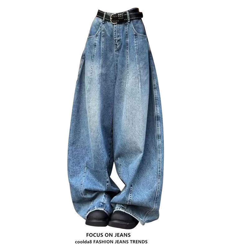 American Retro Wide-Leg Jeans for Women, New Summer Design, Niche High-Waisted, Loose, Slimming, Versatile Scimitar Pants