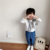 Child mother Boy girl cotton round neck T-shirt Childrens soft waxy cotton solid color base T-shirt base coat top autumn