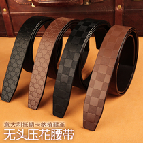Leather Strap Head Layer Bull Leather Belt Embossing Mens Buckle Plate Buckle Without Head Genuine Leather Strap Pants Belt Toscana