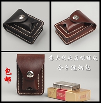 Handmade cowhide cigarette bag Italian first layer cowhide running bag ZIPPO lighter machine cover hand stitched cigarette box bag