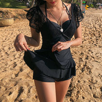 New Black Lace Sexy Bikini Steel Topoly conservative shading flat corner Slim One-piece Swimsuit Women Spa