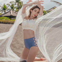 South Korean white sexy bikini lined with thoracic steel toote to woo cute conservative shading high waisted swimsuit spa