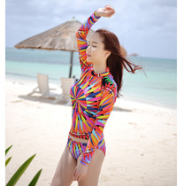 South Koreas new geometric print split long sleeve sunscreen conservative quick-drying surf suit sports jellyfish diving suit swimsuit