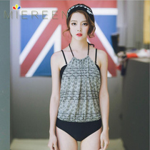 2016 new one-piece boob retro bikini gather conservative Belly Belly wavy print bellyband split swimsuit women