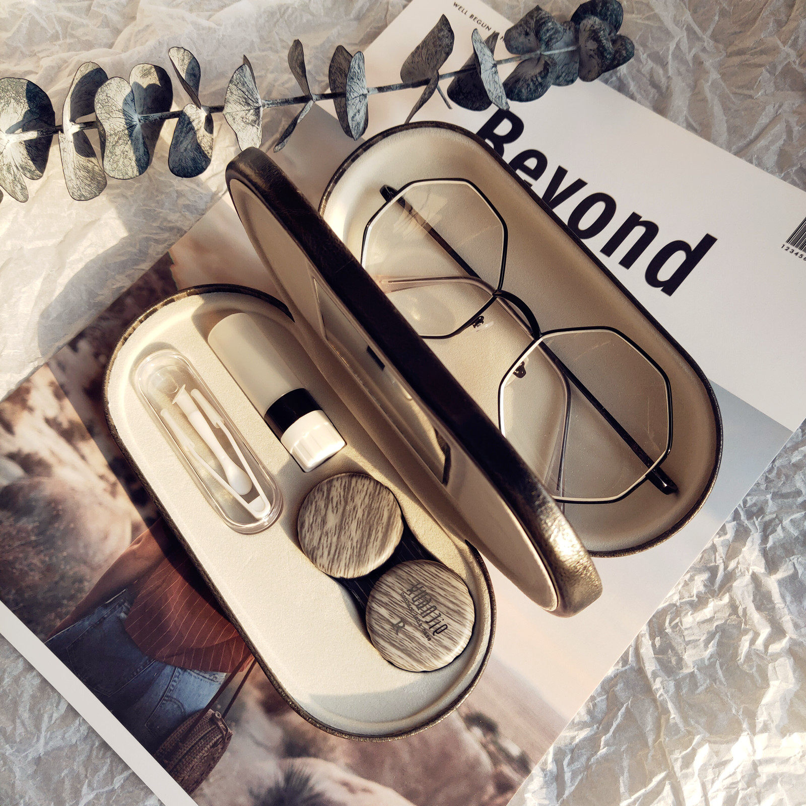 Double-layer dual-use glasses case myopia contact lens case portable anti-compression pupil companion box student framed glasses case