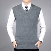 Mùa thu và mùa đông mới trung niên nam cashmere vest len ​​vest V-cổ cỡ lớn áo len trung niên áo len