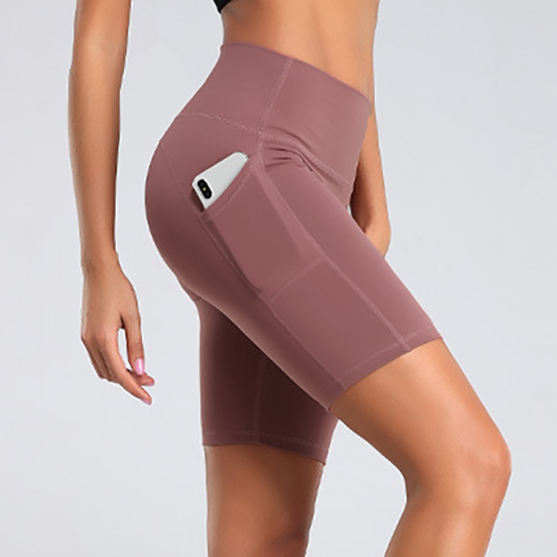 Lulu-Style Knee-Length Athletic Shorts with Side Pockets, Tight-Fitting Workout Pants, Quick-Drying, High-Waisted, Butt-Lifting Yoga Shorts