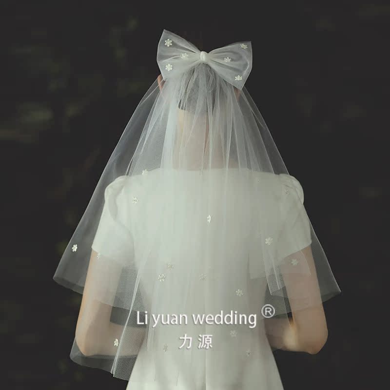 2021 Summer New Bridal Flowers Head Yarn Wedding Brief Supersenssen Tie Wedding Dress Headwear Double short Han style