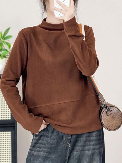 文艺立领双面德绒卫衣女长袖秋冬新款T恤拼接宽松显瘦保暖打底衫