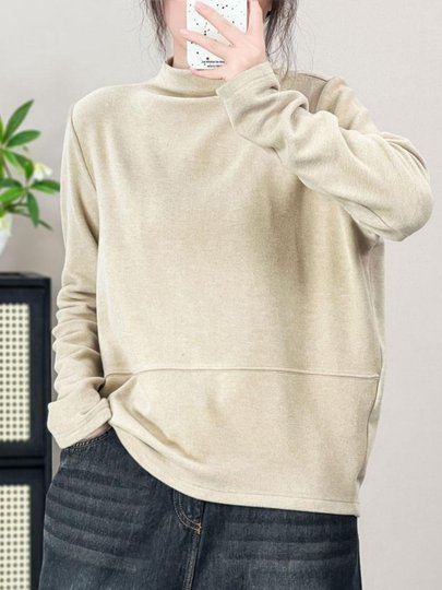 文艺立领双面德绒卫衣女长袖秋冬新款T恤拼接宽松显瘦保暖打底衫