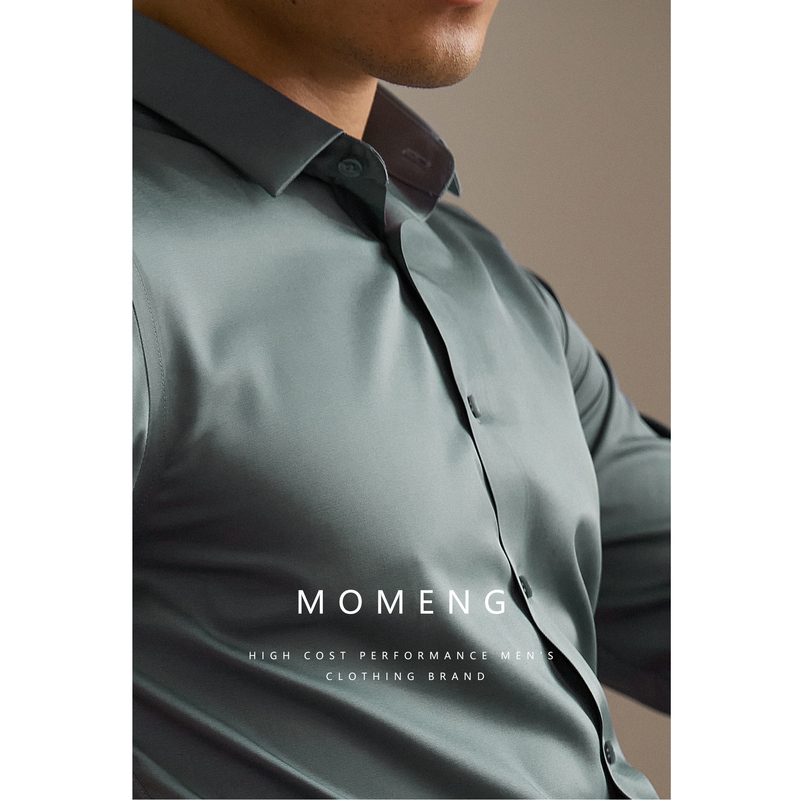 Denxeex【Silk-Like High-End Feel】No-Iron Anti-Wrinkle Casual Long-Sleeve Shirt for Men, Business Solid Color Gentleman's Shirt