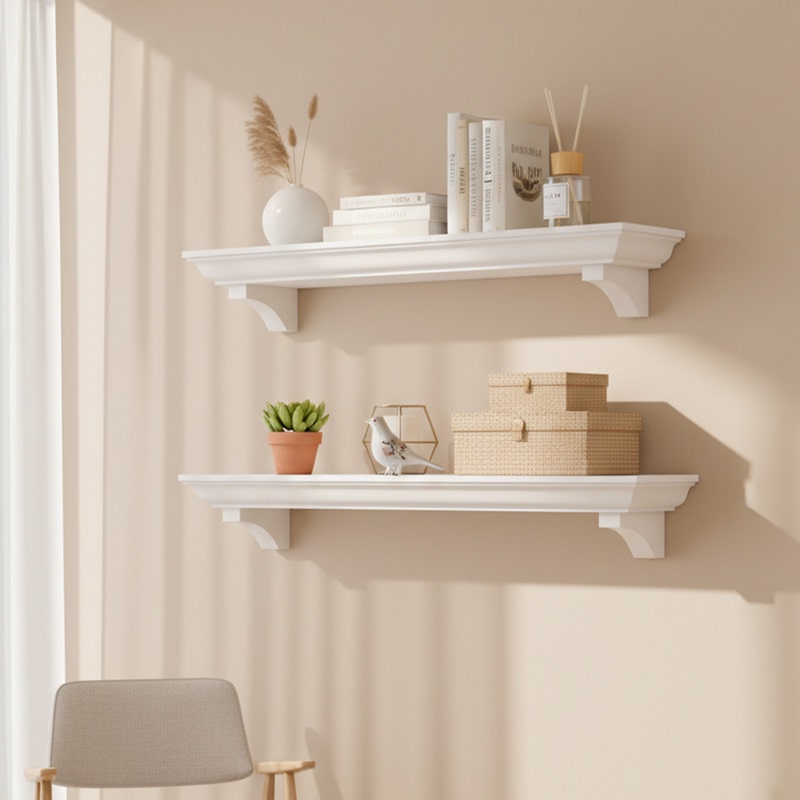 Block-Shaped Forest-Style High-End Wall Shelf, Solid Wood Wall-Mounted Floating Shelf, Straight Wall Shelf, Magazine Rack, Display Rack