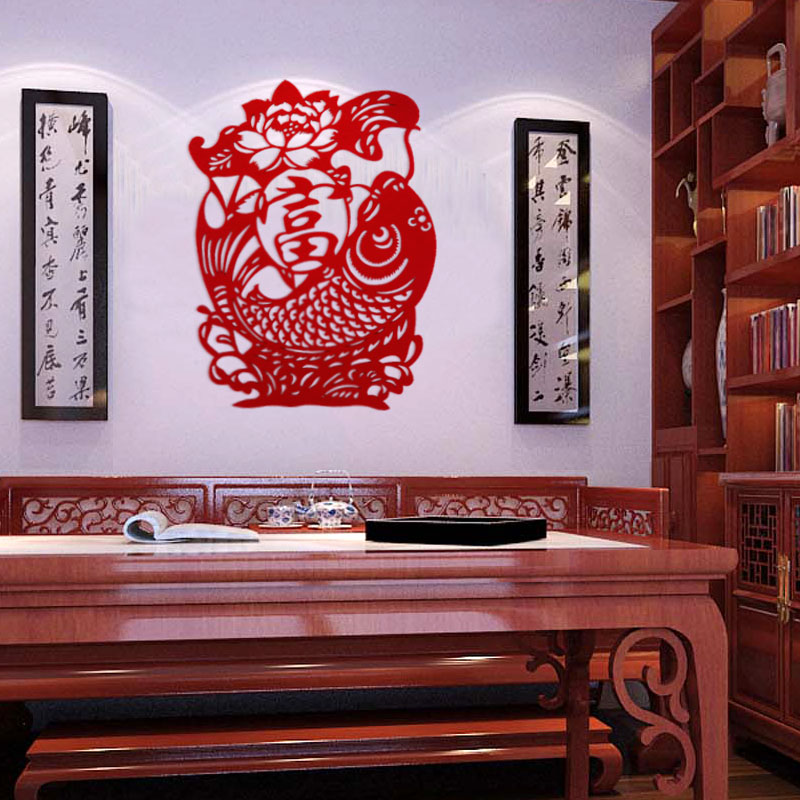 New Year's Fortext door posting wall sticker Spring Festival Supplies New Year decorations rich in abundance Fuexpensive character door appliquy with calligraphy window Flowers paper cut paper