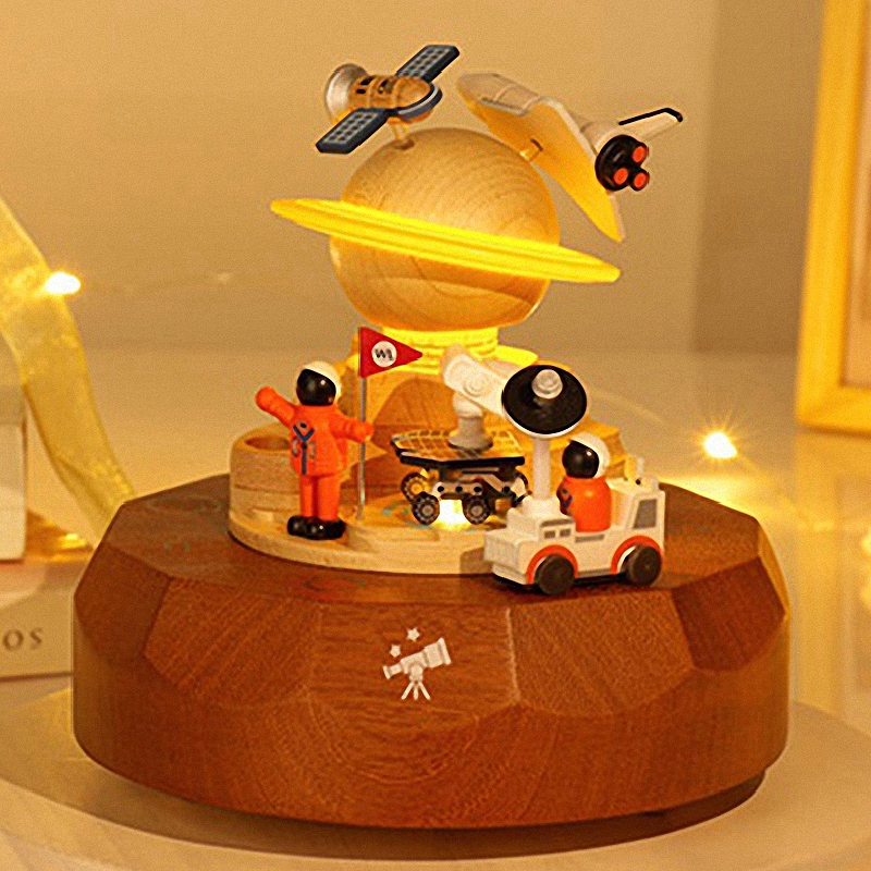 Wooden music box manual manual octopus girlbirthday gift Senywooden home lights children's gift box