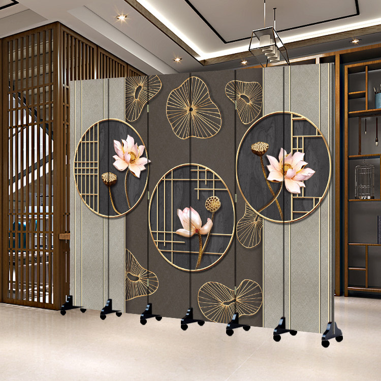 Screen Chinese living room Bedroom occlusion Household brake Simple modern folding mobile push-pull wall New Chinese partition
