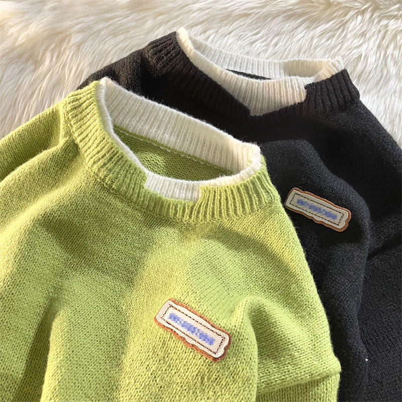 Демисезонный мужской комплект с круглым воротником, трикотажный свитер, универсальная трикотажная рубашка, увеличенная толщина                    