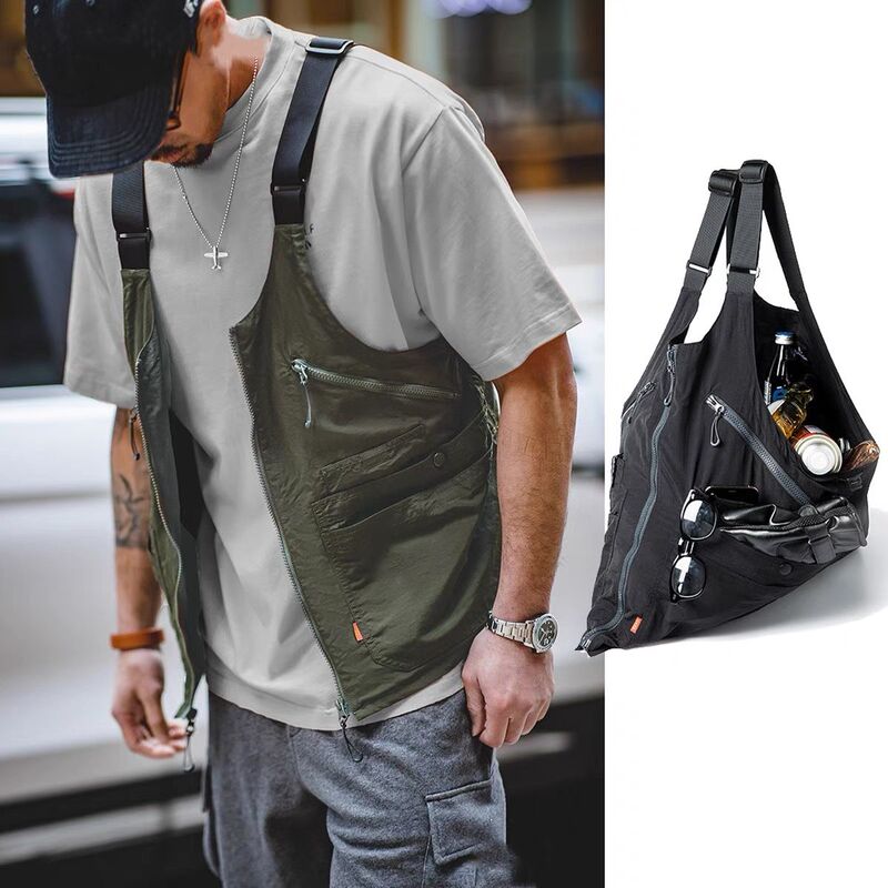 Loose Retro Pocket Vest Fishing Jacket Men's Outdoor Japanese Workwear Functional American-Style Vest Suspenders Spring and Autumn