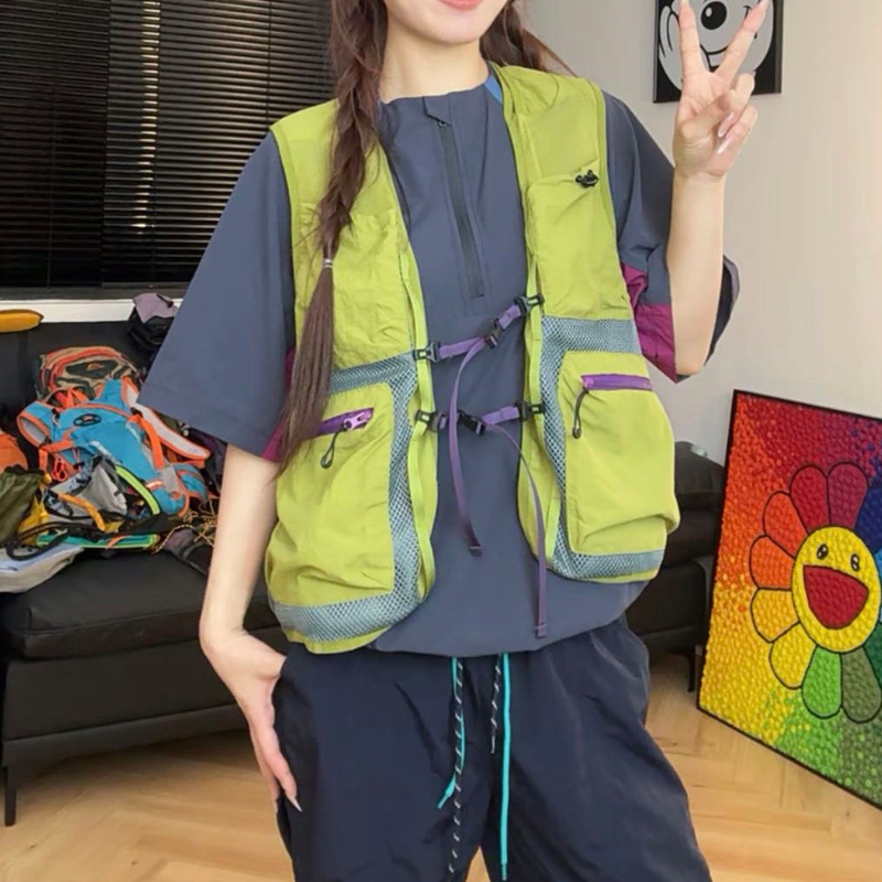 Outdoor Sports Cycling and Running Loose Breathable Solid Color Vest Japanese Style Backpack Integrated Lightweight Sleeveless Vest for Men