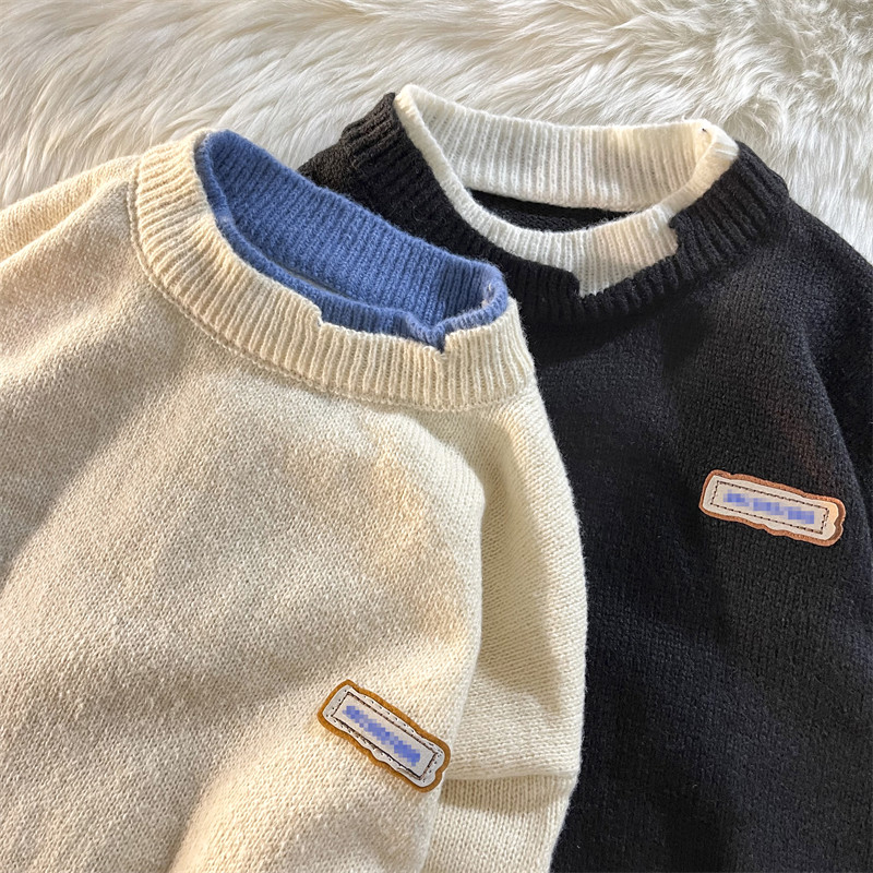 Демисезонный мужской комплект с круглым воротником, трикотажный свитер, универсальная трикотажная рубашка, увеличенная толщина                    