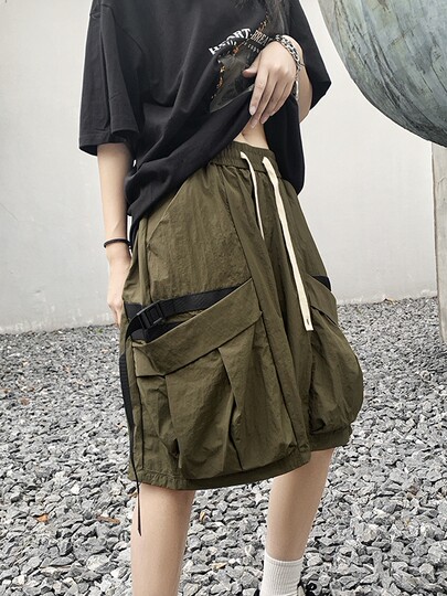 Streamer large pocket design shorts men's European and American trendy brand handsome five-point pants street versatile functional overalls