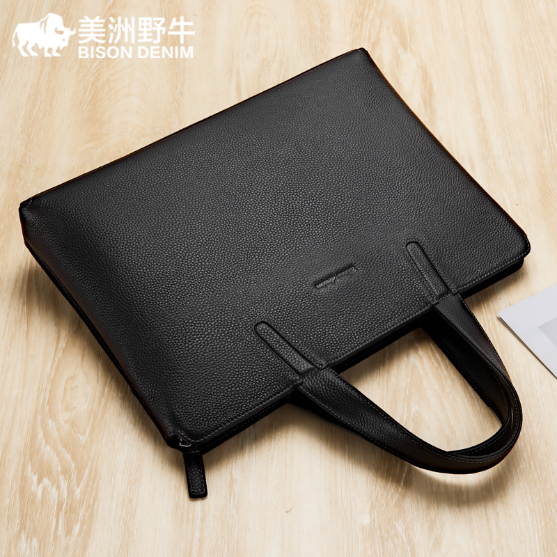 Americas Wild Bull Genuine Leather Handbag Men's Briefcase Head Layer Cow Leather Business Casual Office Men's Computer Bag Tide-Taobao