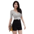Quần short cạp cao màu đen hè 2018 mới của sinh viên Hàn Quốc hoang dã skinny mỏng mặc quần thun ống rộng ống quần shop quần áo nữ Quần short