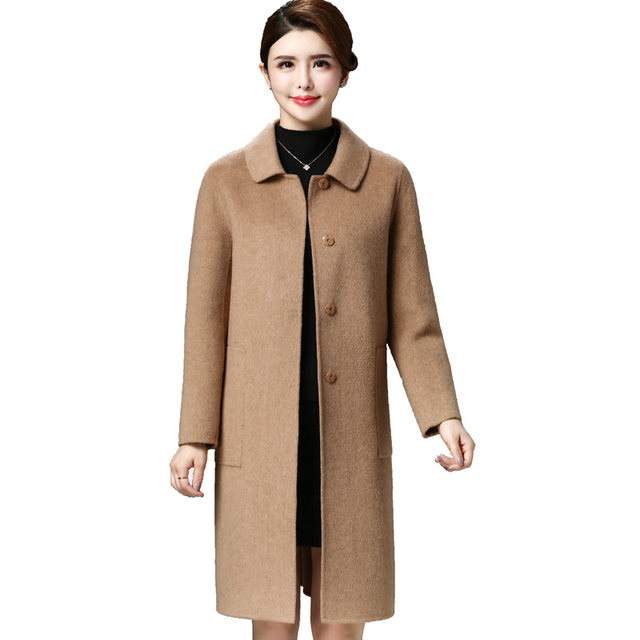 Cashmere coat women 2023 new double-sided woolen mid-length loose large size autumn and winter mother woolen coat middle-aged