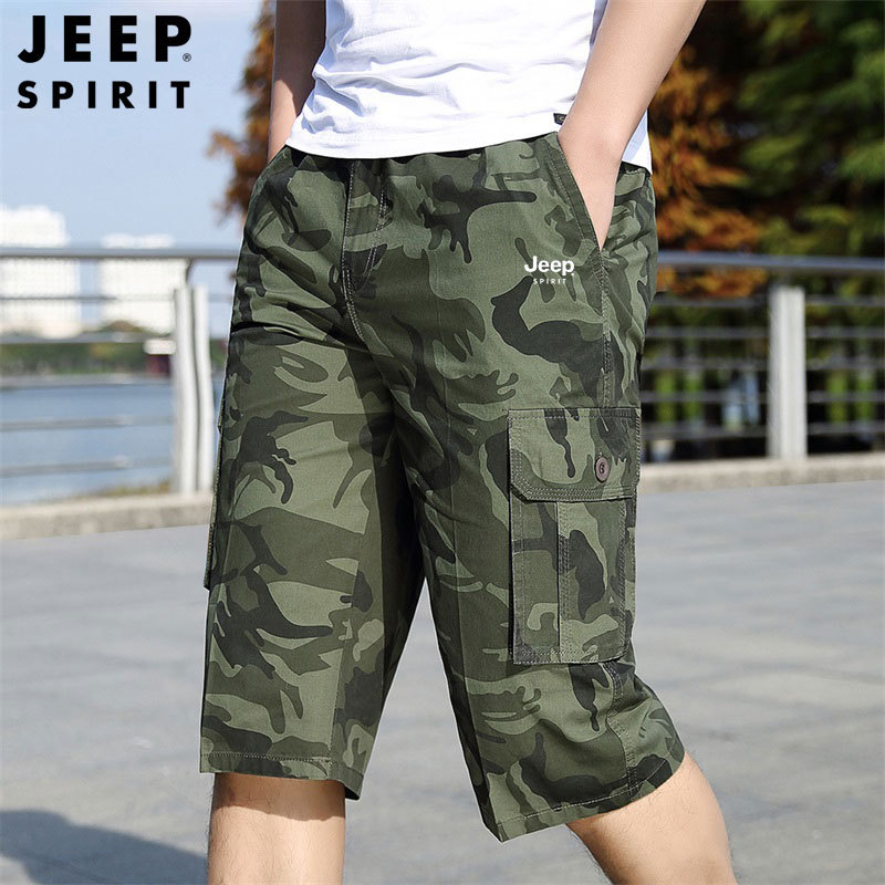 Jeep Spirit Summer Men's Cropped Pants Loose Large Size Pure Cotton Camouflage Shorts Casual Straight Mid-Length Pants