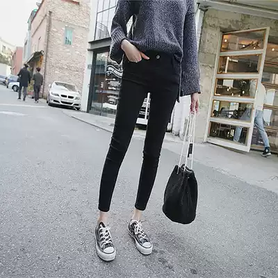 European station 2020 spring and autumn new women's jeans Korean high waist thin nine-point pants black tight little feet women