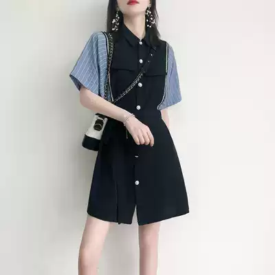 European station 2021 summer new women's light cooked French shirt dress large size waist temperament a short skirt