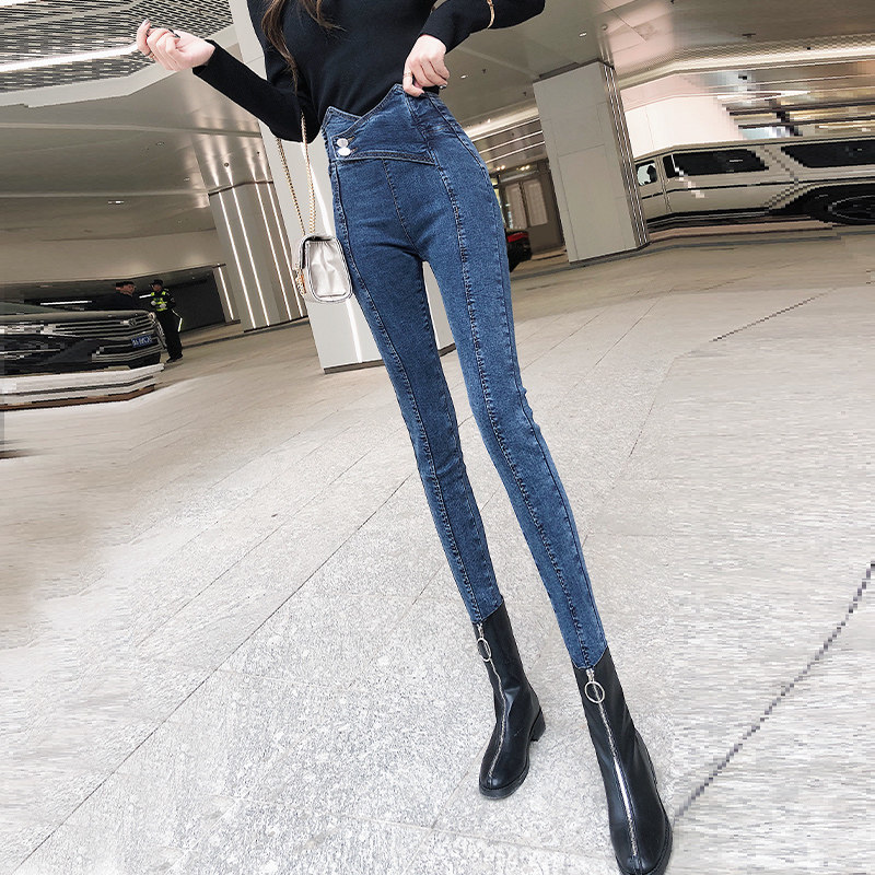 Korean Version High Waist Jeans Woman 2021 Fall new elastic large size Size Pencil Pants Trousers slim fit Skinny Smoke Tubes Pants