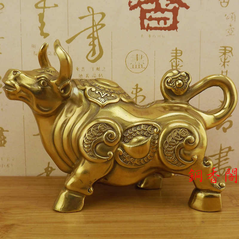 美品銅器 純銅 ウォールストリート 牛 工芸品 置物5华尔街铜牛摆件- Top