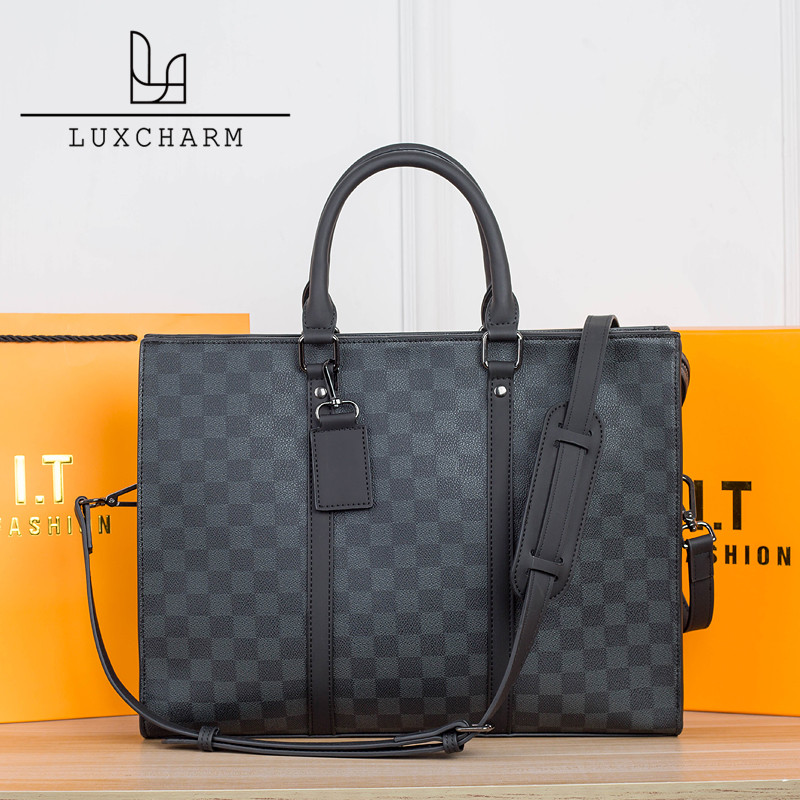 Luxcharm new high-end men's handbag briefcase black flower messenger bag shoulder bag business computer men's bag