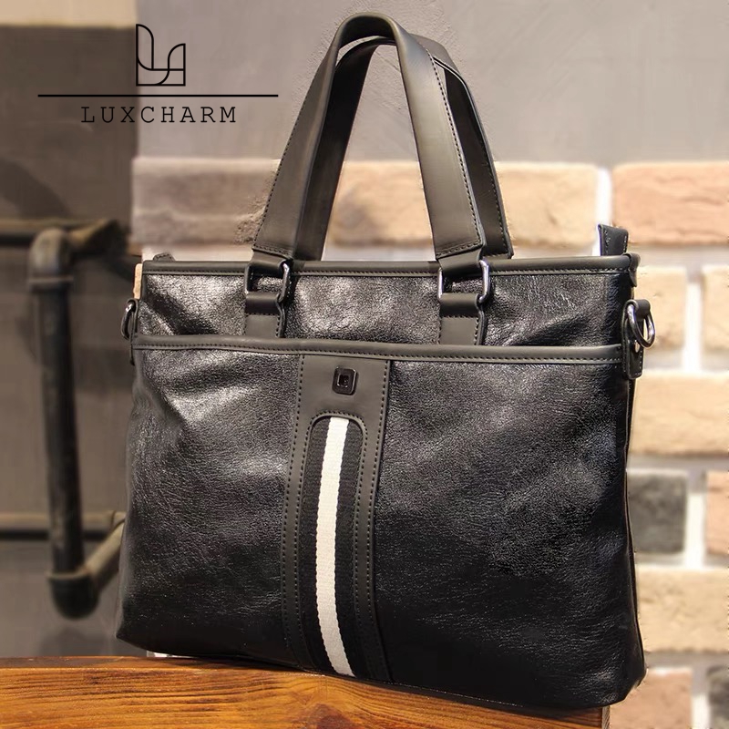 2022 new cross section Laced Business Bag Bull Leather Square Briefcase Man Upscale Fashion Handbag Casual Men's Bag