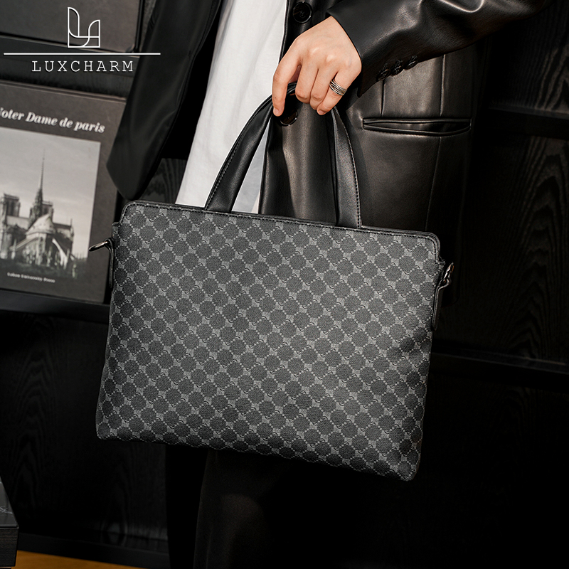 Luxcharm2022 handbag male upscale business casual computer bag genuine leather patterned g single shoulder bag briefcase