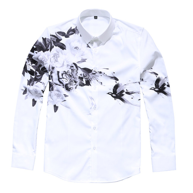 2024 spring new trendy youth business casual tiger print shirt men's long-sleeved slim-fitting non-ironing shirt
