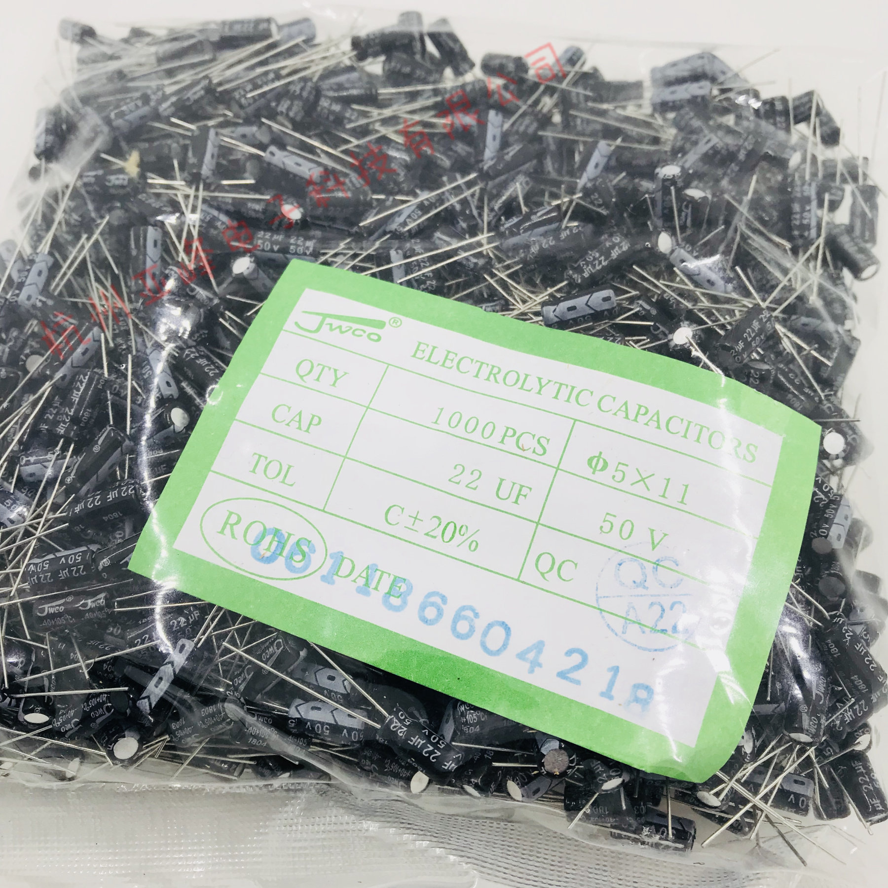 50V22UF 50V22UF 22UF50V 5 * 11 Dimensions -20% Precision a pack of 1000 JWCO electrolytic capacitors