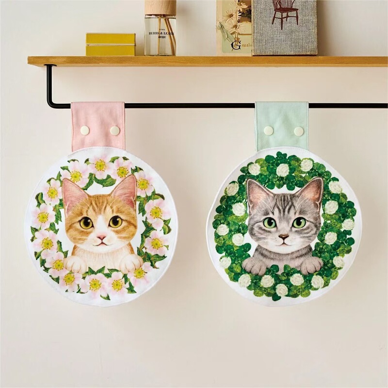 Japanese-Style Cat-Shaped Round Hand Towel, Sweat Towel, Tablecloth, Hanging Towel, Japanese-Style Kitchen and Bathroom Hand Towel Japanese-Style Cat-Shaped Round Hand Towel, Sweat Towel, Tablecloth, Hanging Towel, Japanese-Style Kitchen and Bathroom Hand Towel