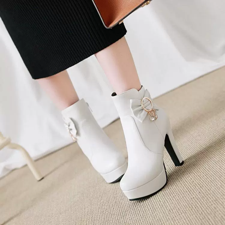 Giày Boots Bowknot Màu be Màu hồng Trắng Boots Cao Gót ngắn Boots Cỡ lớn Bốt nữ Cỡ nhỏ Giày cao cổ 33-45 ELH - Kính râm