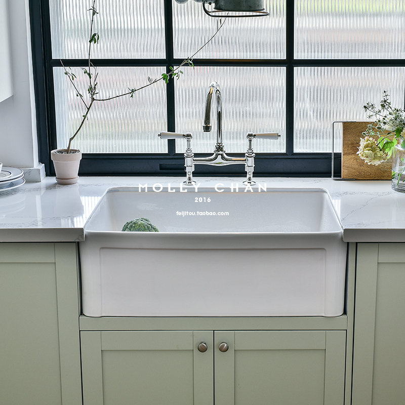 Molly Chan Kitchen Sink Single Bowl Set Ceramic Dishwashing Sink Vegetable Washing Basin Thickened Large Size Hand Washing Sink