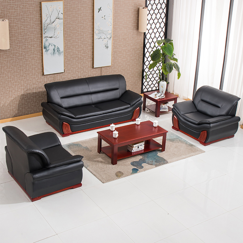 Office Sofa Tea Table Combo Business Hospitality room Guest Genuine Leather Trio office sofa minimalist Hyundai
