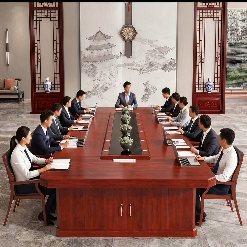 Large Conference Table Long Table Paint Training Table Solid Wood Office Conference Room High-End Rectangular Negotiation Table and Chair Combination