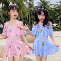 New childrens swimsuit 4-7-year-old girls one-piece skirt flat corner girl cute foreign style hot spring swimsuit