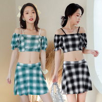 Swimsuit female Korean ins split two-piece set beach resort sexy small chest gathered thin student swimsuit Conservative
