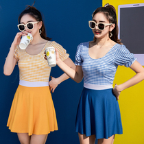 Swimwear womens belly thin Sexy Slim body flat corner skirt small chest gathering summer beach resort swimsuit