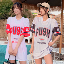 Swimwear womens sports wind split three-piece set short-sleeved beach vacation gathering students to cover the belly thin conservative swimwear
