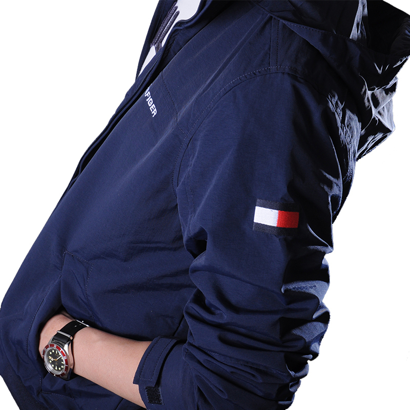 Clearance Tommy Hilfiger Trench Coat Men's Classic Fashion Trench Coat Hooded Jacket American Style Outerwear